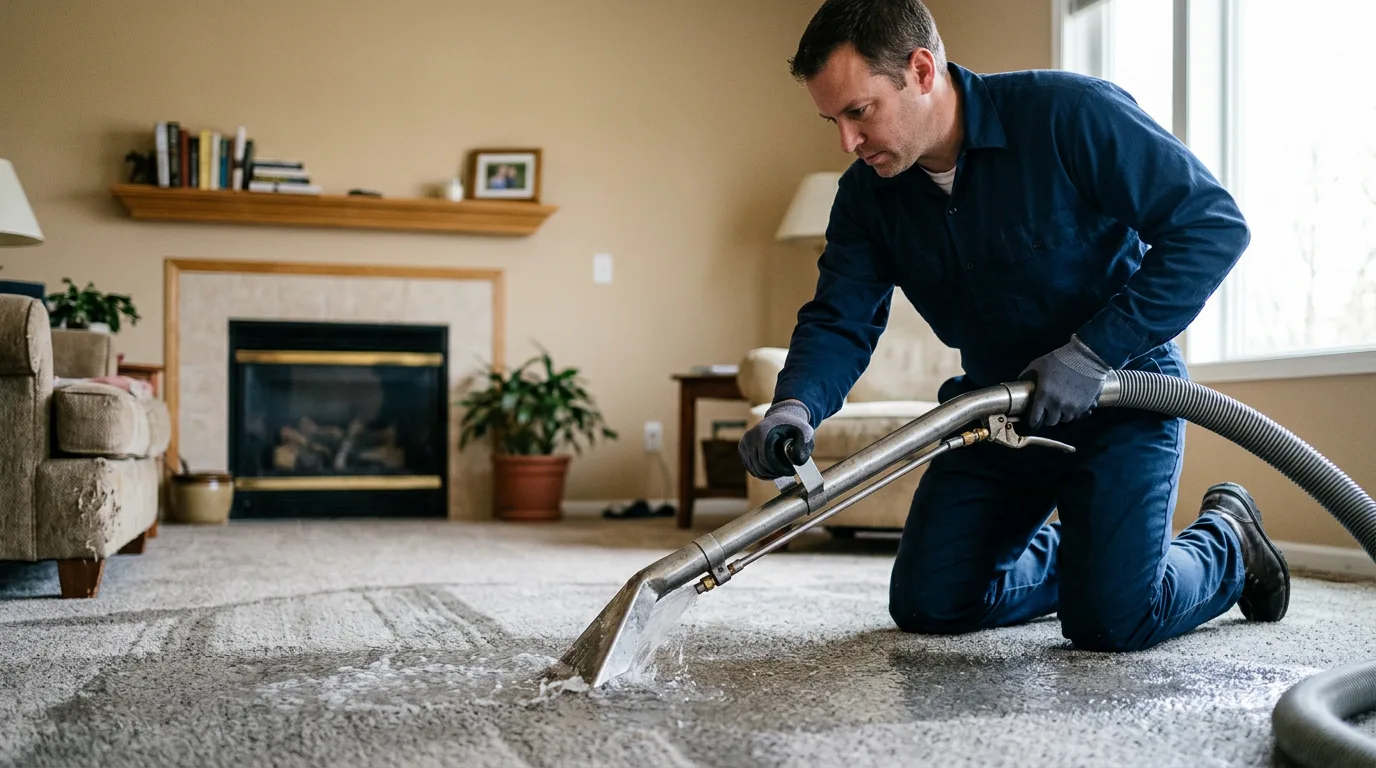 Water damage restoration technician working near Riegelsville, PA